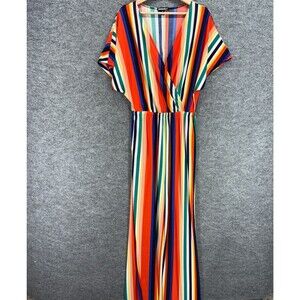Kimberly-Clark Jumpsuit Women L Large Red Striped V-Neck Short Sleeve Straight